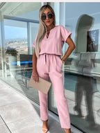 Lina | Women's V-Neck Tie-Waist Wide-Leg Jumpsuit