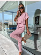 Lina | Women's V-Neck Tie-Waist Wide-Leg Jumpsuit