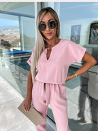 Lina | Women's V-Neck Tie-Waist Wide-Leg Jumpsuit