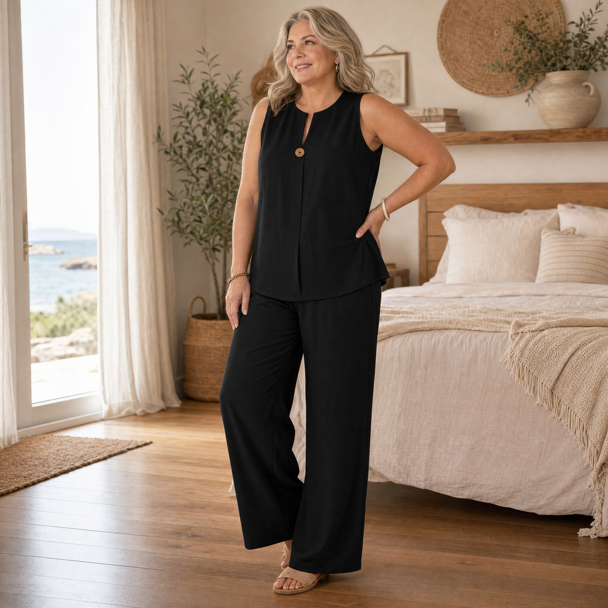 Evelien | Women's V-Neck Wide-Leg Two-Piece Set