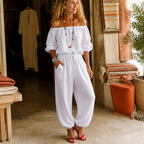 Rita | Women's Off-Shoulder Belted Jumpsuit with Ankle Cuff
