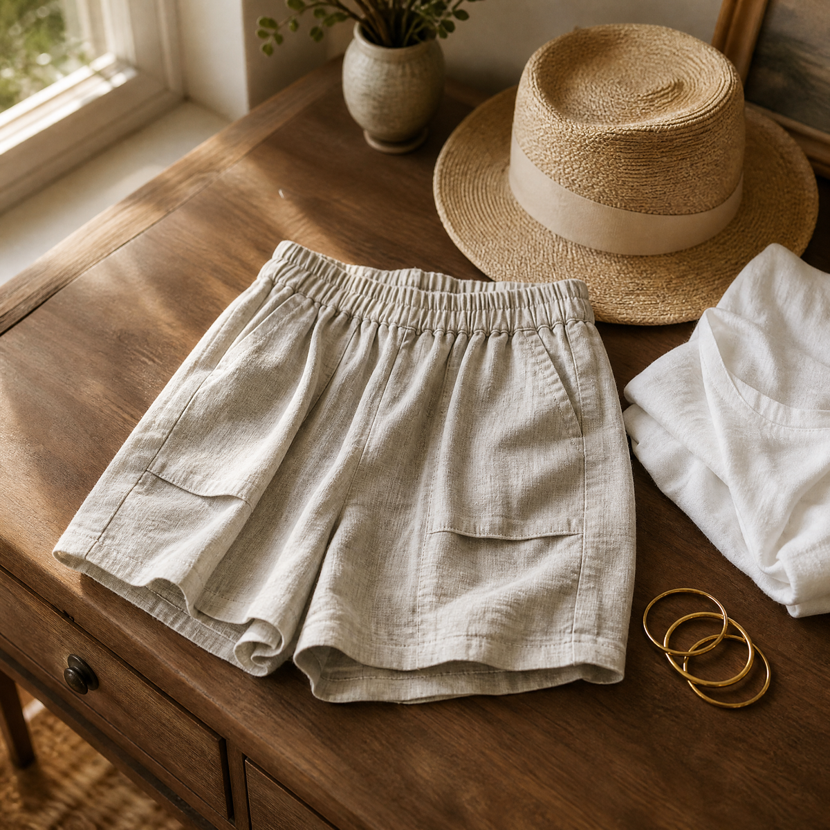 Delphi | Women's Wide-Leg Bermuda Shorts with Pockets and Elastic Waist
