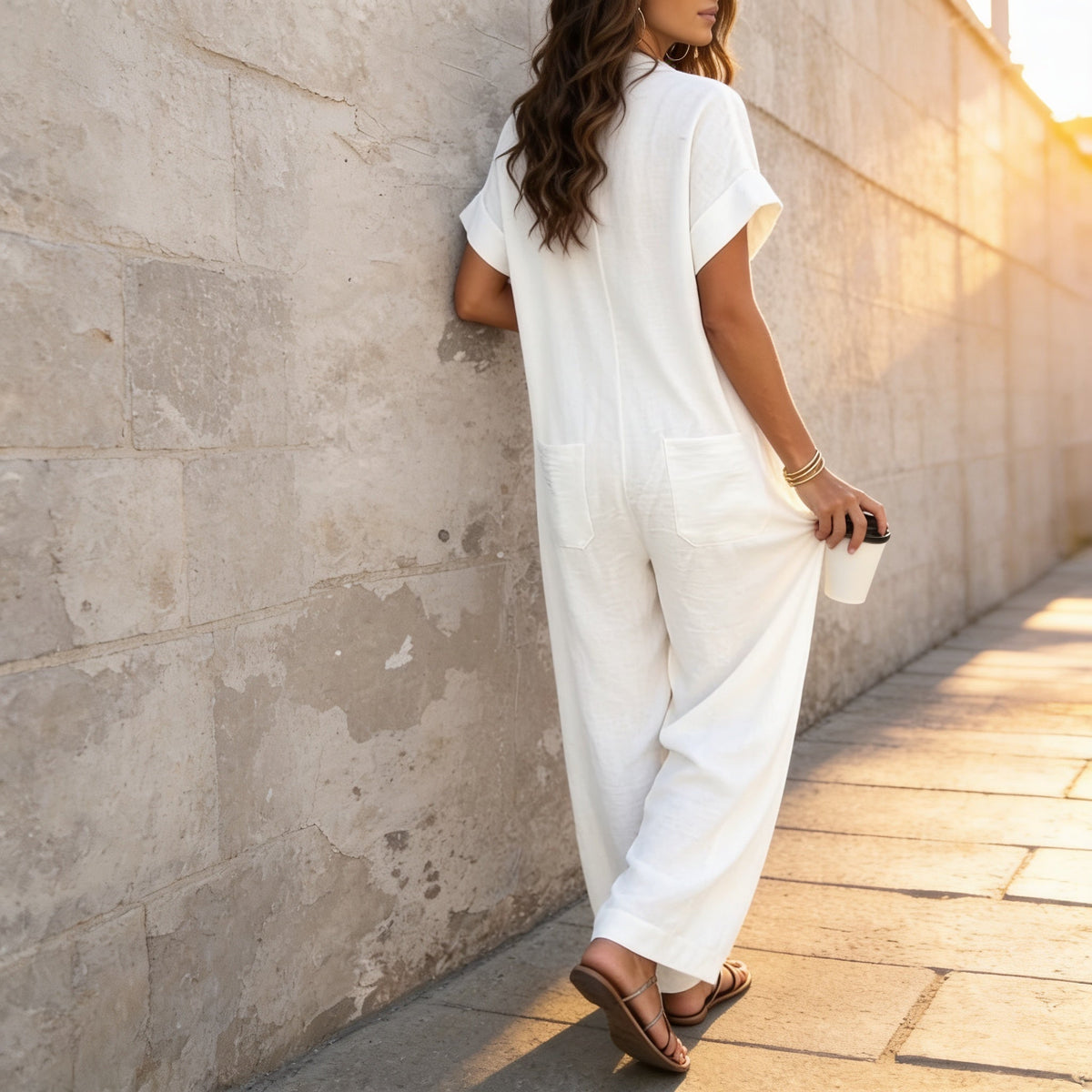 Naomi | Women's Wide-Leg Button-Front Shirt Collar Jumpsuit