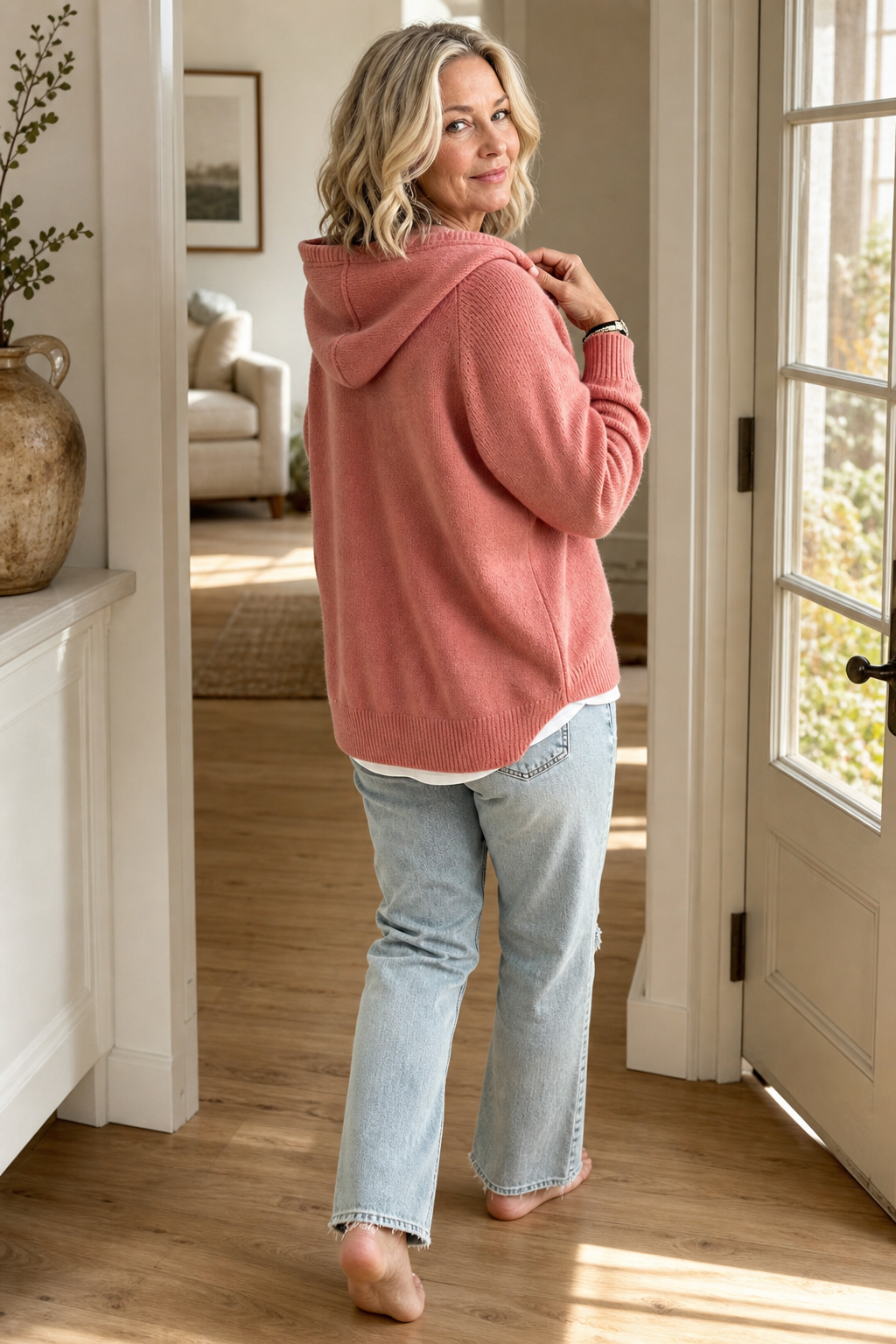Iris | Women's Ribbed Knit Hooded Pullover with Drawstring Hood