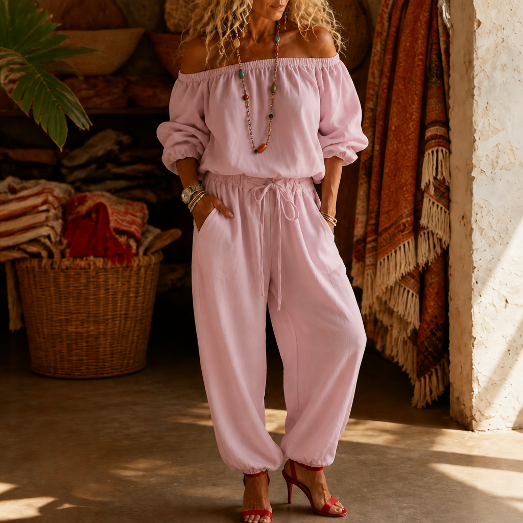 Rita | Women's Off-Shoulder Belted Jumpsuit with Ankle Cuff