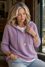 Iris | Women's Ribbed Knit Hooded Pullover with Drawstring Hood