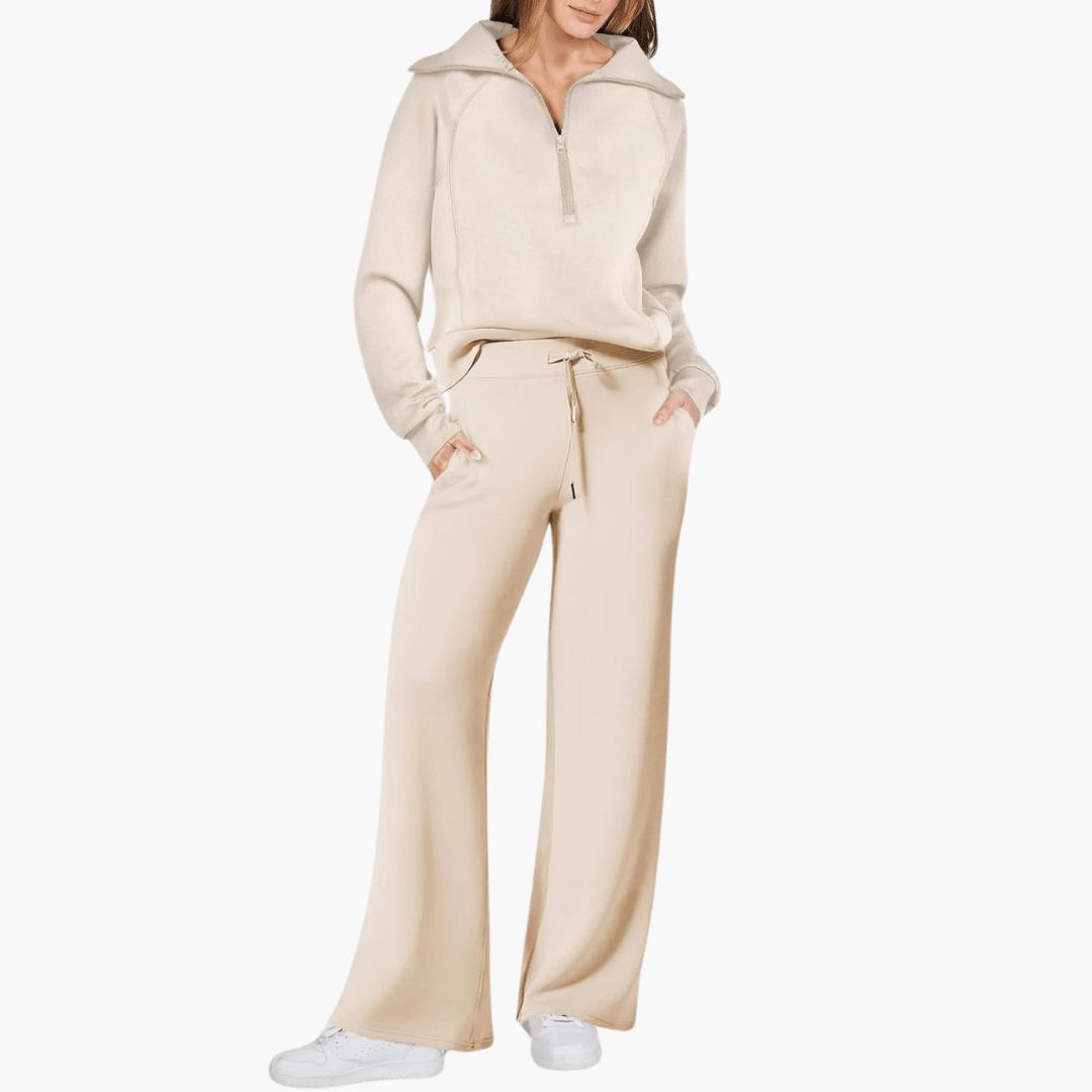 Renske | Women's Zip-Up Hooded Wide-Leg Lounge Set