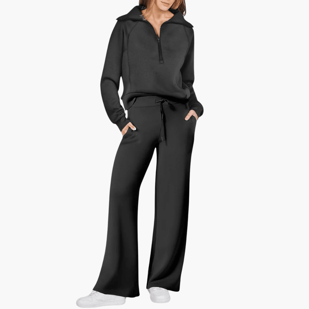 Renske | Women's Zip-Up Hooded Wide-Leg Lounge Set