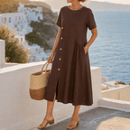 Lea | Women's Asymmetric Button-Front A-Line Midi Dress