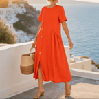 Lea | Women's Asymmetric Button-Front A-Line Midi Dress