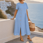 Lea | Women's Asymmetric Button-Front A-Line Midi Dress