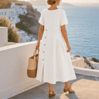 Lea | Women's Asymmetric Button-Front A-Line Midi Dress