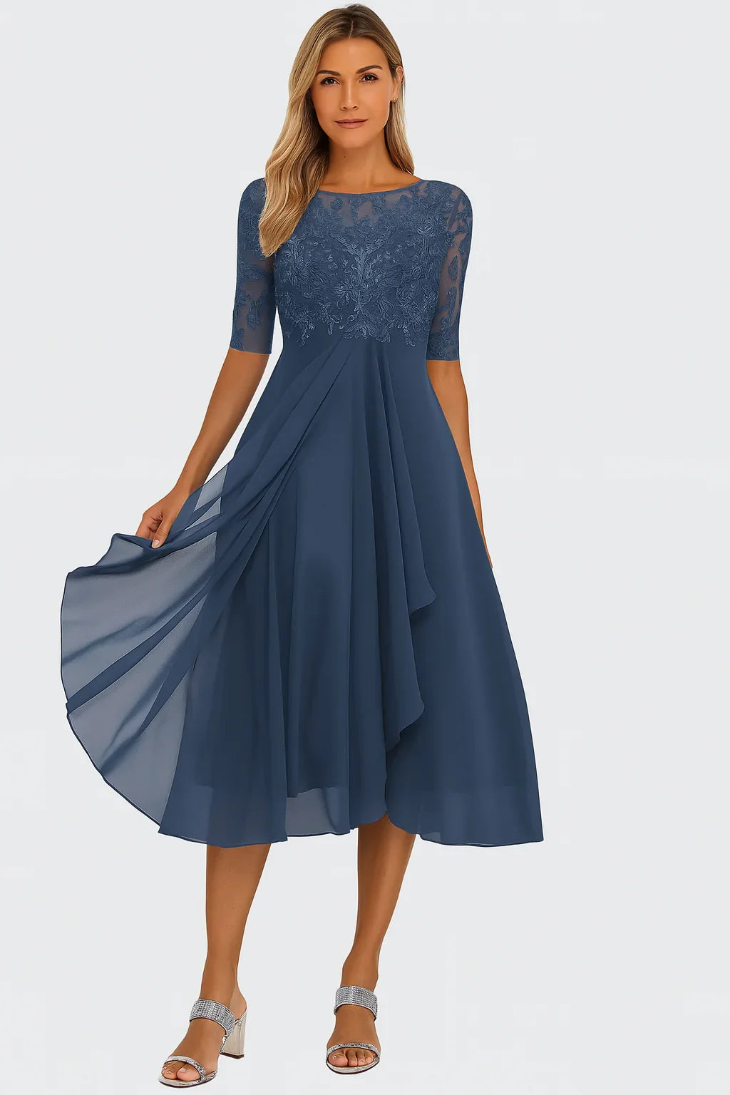 Melanie | Women's A-Line Midi Dress with Lace Detail