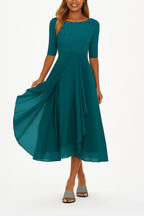 Melanie | Women's A-Line Midi Dress with Lace Detail