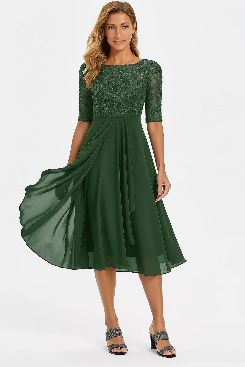 Melanie | Women's A-Line Midi Dress with Lace Detail