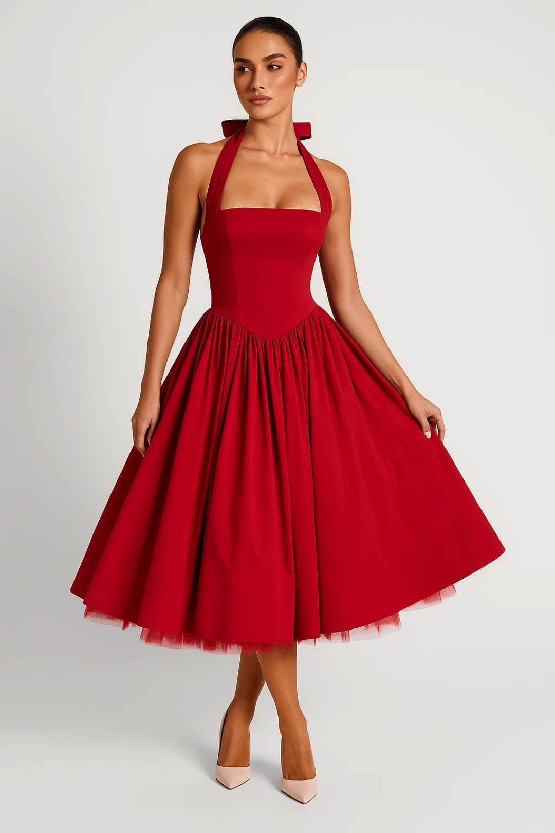 Oleandra | Women's Halter Neck A-Line Cocktail Dress Midi