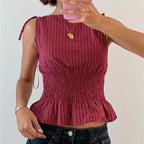 Roosmarijn | Women's Checked Smocked Bow-Shoulder Top
