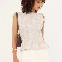 Roosmarijn | Women's Checked Smocked Bow-Shoulder Top