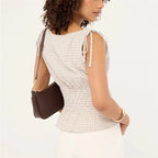 Roosmarijn | Women's Checked Smocked Bow-Shoulder Top