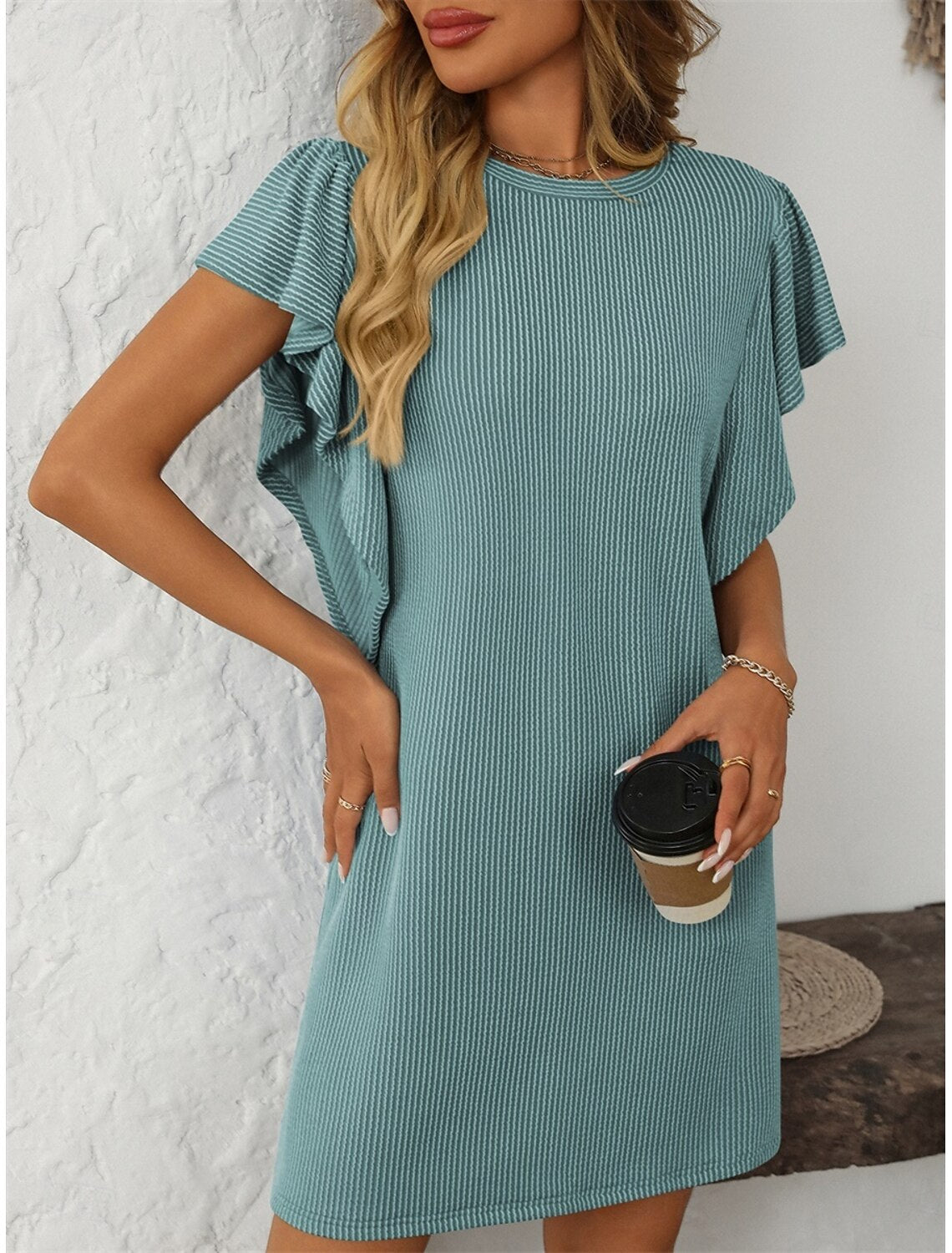 Ruby | Women's Striped A-Line Dress Ruffle Sleeve