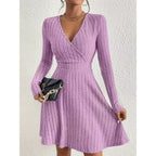 Daniela | Women's Ribbed Knit A-Line Dress with V-Neck