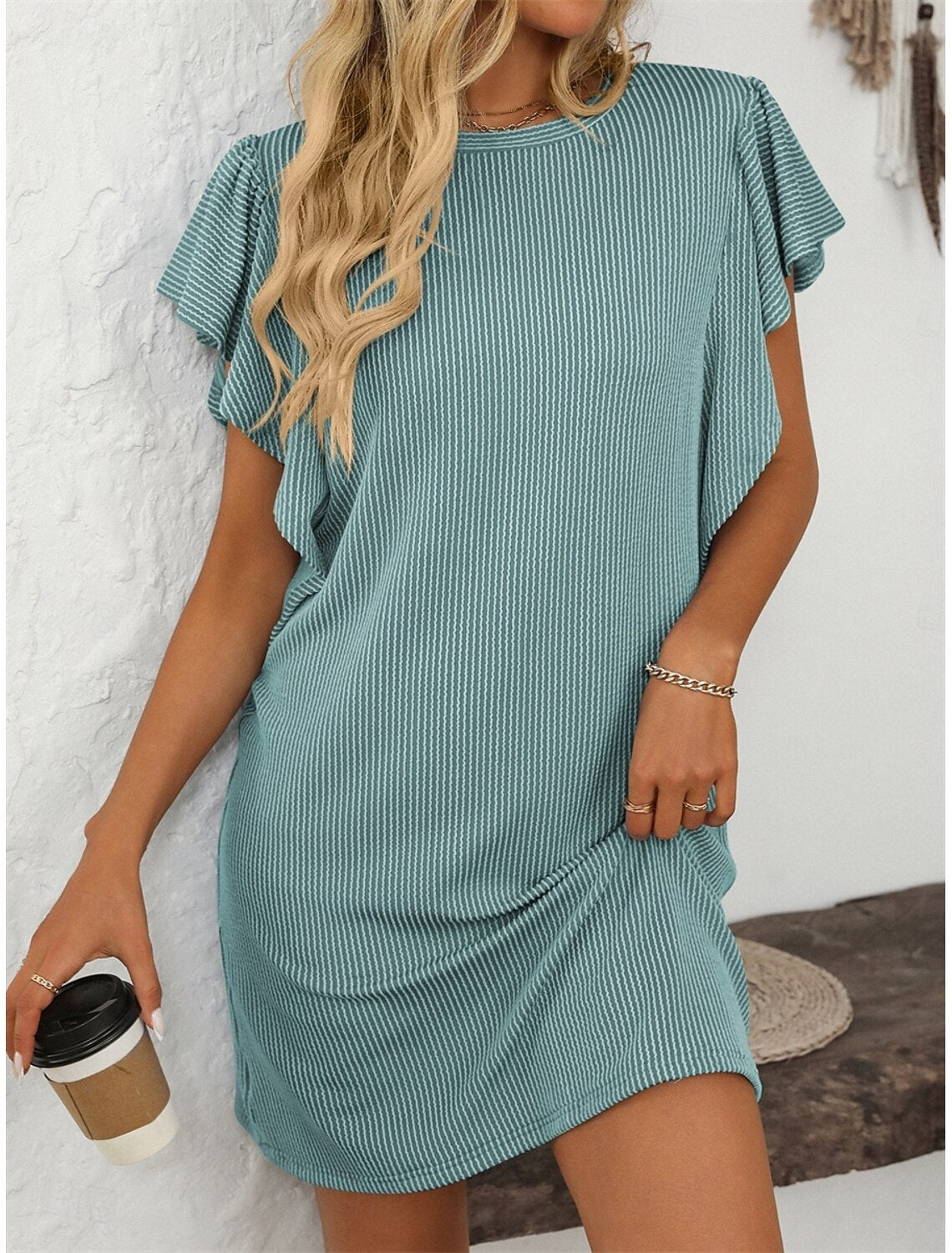 Ruby | Women's Striped A-Line Dress Ruffle Sleeve