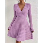 Daniela | Women's Ribbed Knit A-Line Dress with V-Neck