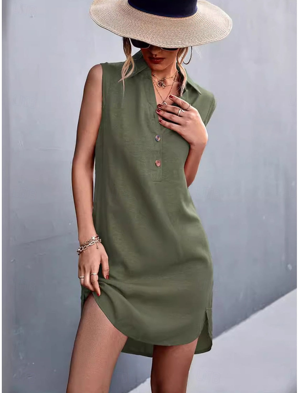 Siri | Women's Sleeveless V-Neck Shirt Mini Dress