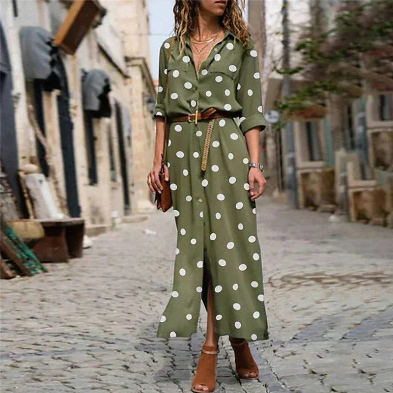 Enna | Women's Spot Print Button-Front Midi Dress