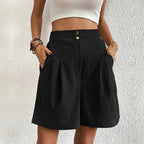 Nadia | Women's Wide-Leg High-Waist Pleated Shorts with Pockets
