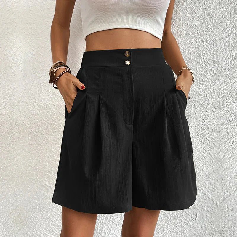 Nadia | Women's Wide-Leg High-Waist Pleated Shorts with Pockets