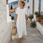 Lea | Women's Asymmetric Button-Front A-Line Midi Dress