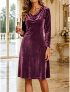 Sophie | Women's Cowl Neck Velvet Cocktail Dress Midi