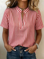 Alira | Women's Striped V-Neck Short Sleeve Blouse Tunic