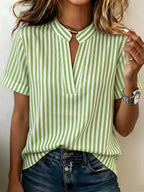 Alira | Women's Striped V-Neck Short Sleeve Blouse Tunic