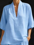 Cassia | Women's Relaxed Button-Front Top and Bermuda Shorts Set