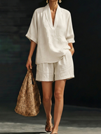 Cassia | Women's Relaxed Button-Front Top and Bermuda Shorts Set