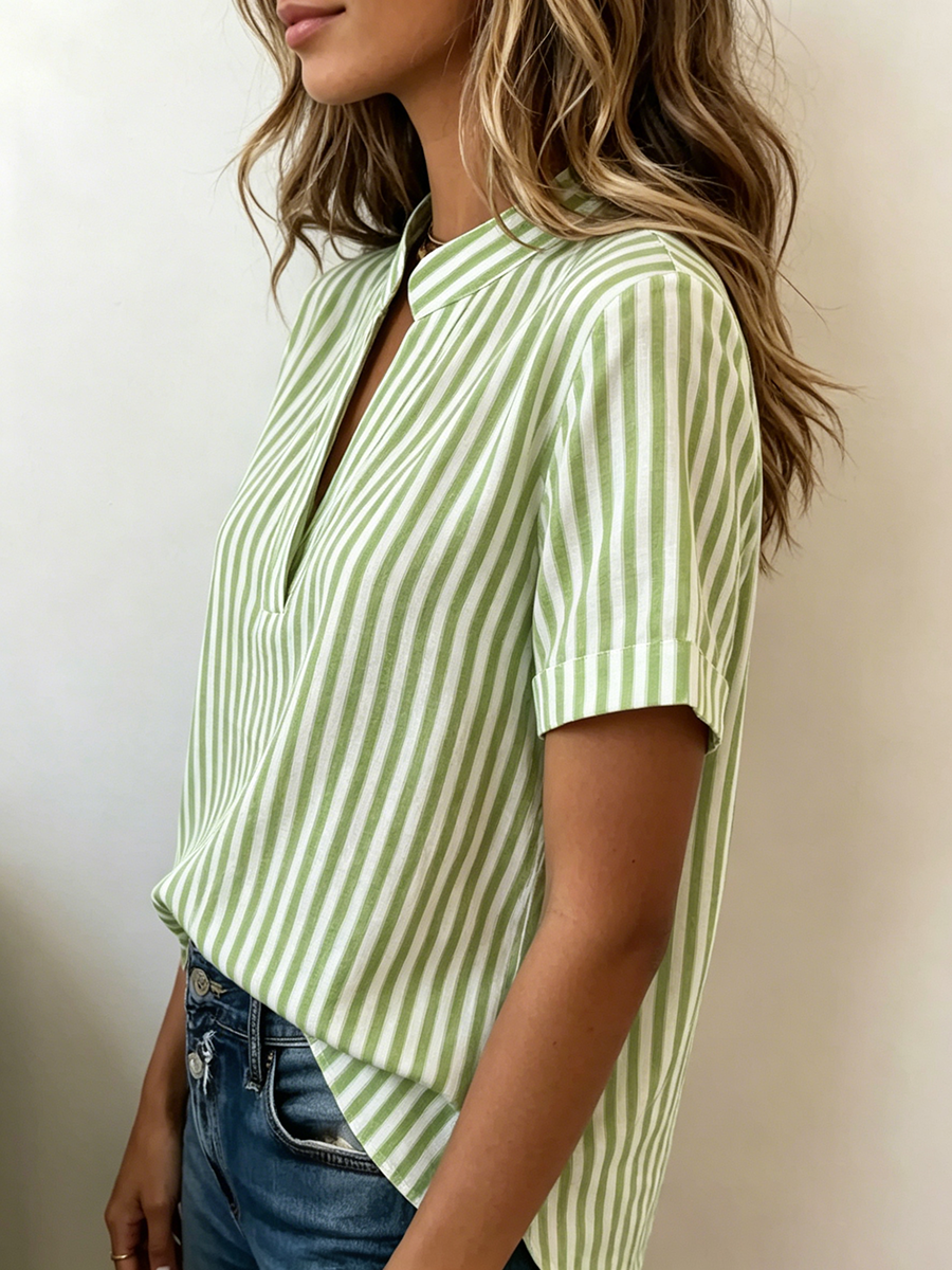 Alira | Women's Striped V-Neck Short Sleeve Blouse Tunic