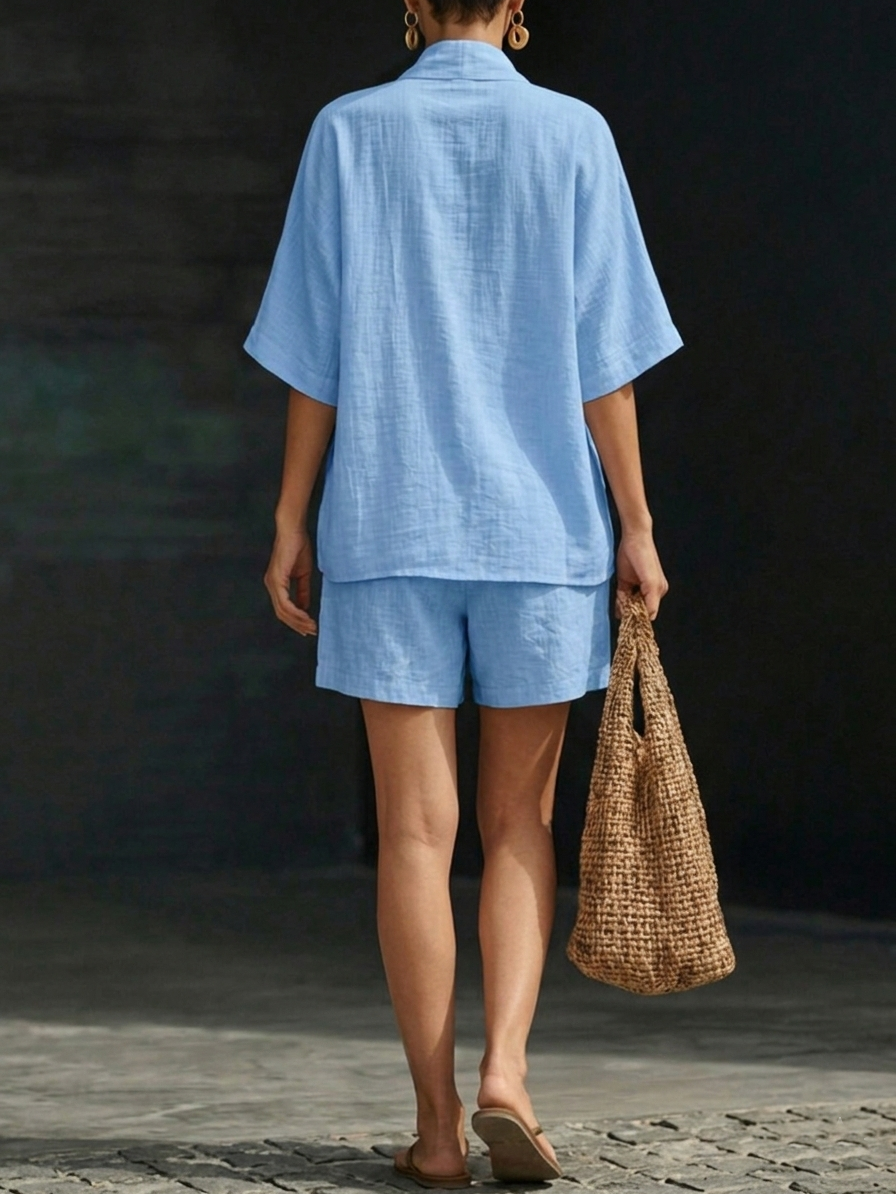 Cassia | Women's Relaxed Button-Front Top and Bermuda Shorts Set