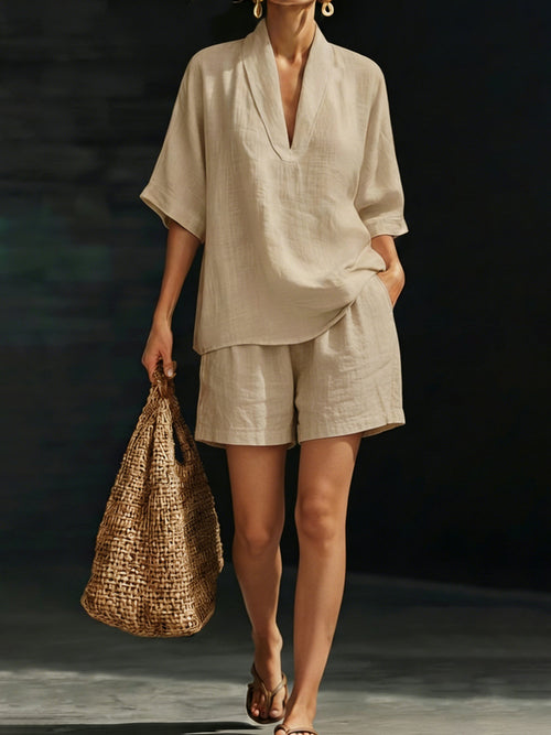 Cassia | Women's Relaxed Button-Front Top and Bermuda Shorts Set