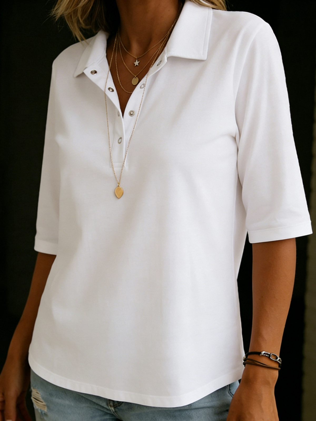Roxane | Women's Ribbed Collar Knit Rugby Polo Shirt