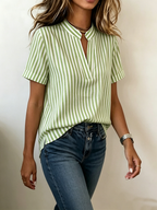 Alira | Women's Striped V-Neck Short Sleeve Blouse Tunic