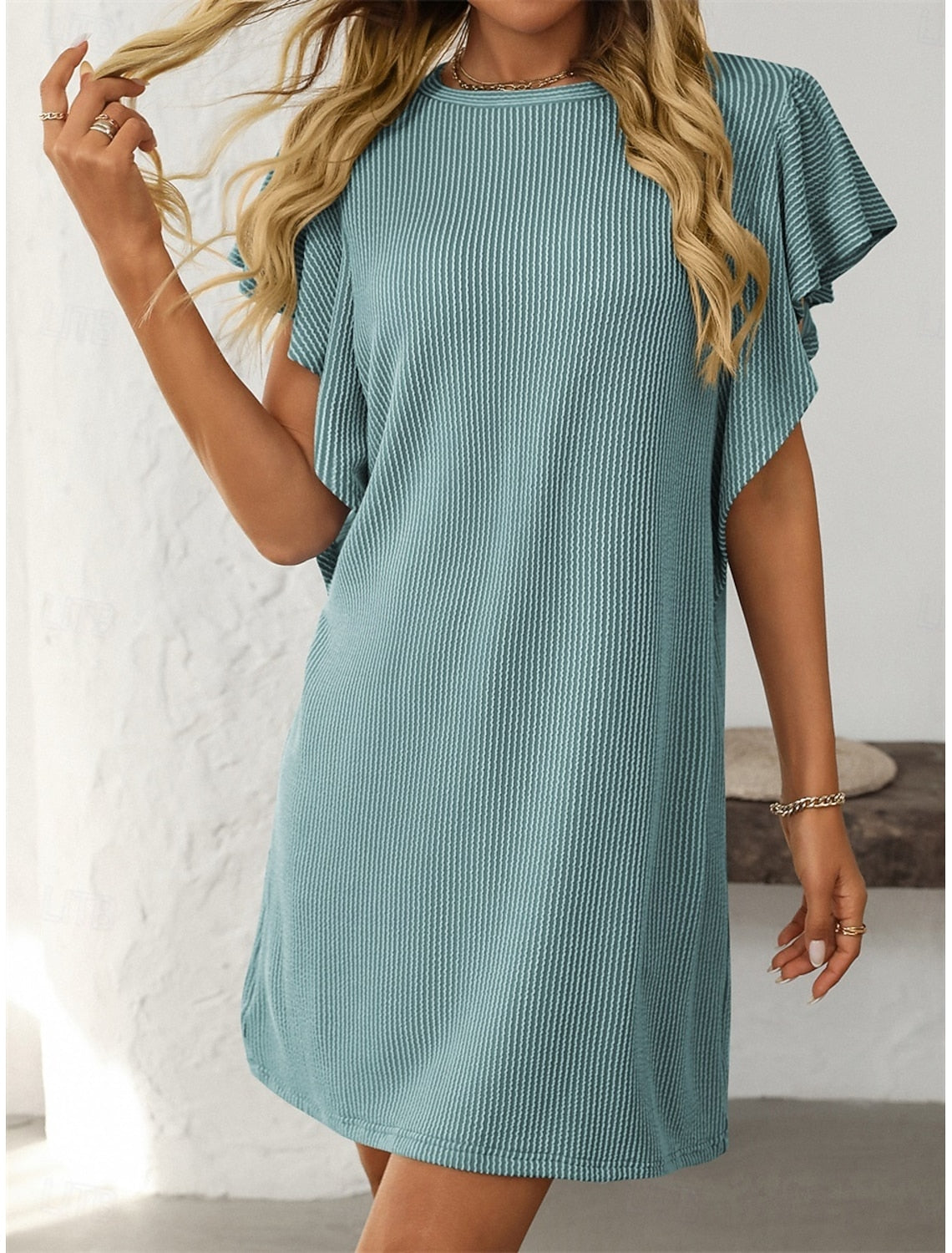 Ruby | Women's Striped A-Line Dress Ruffle Sleeve
