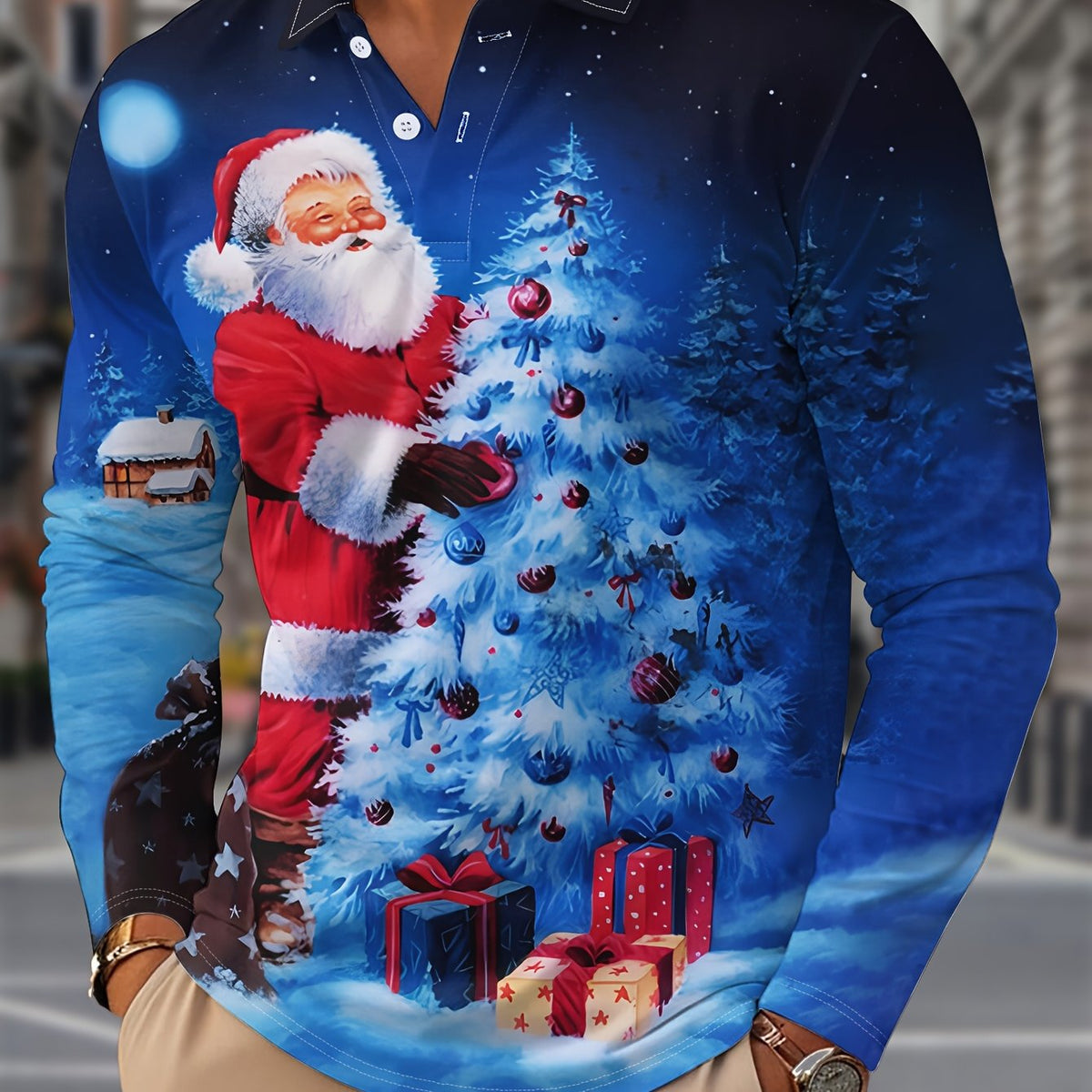 Brock | Men's Christmas Blouse Button-Neck Long Sleeve Polo