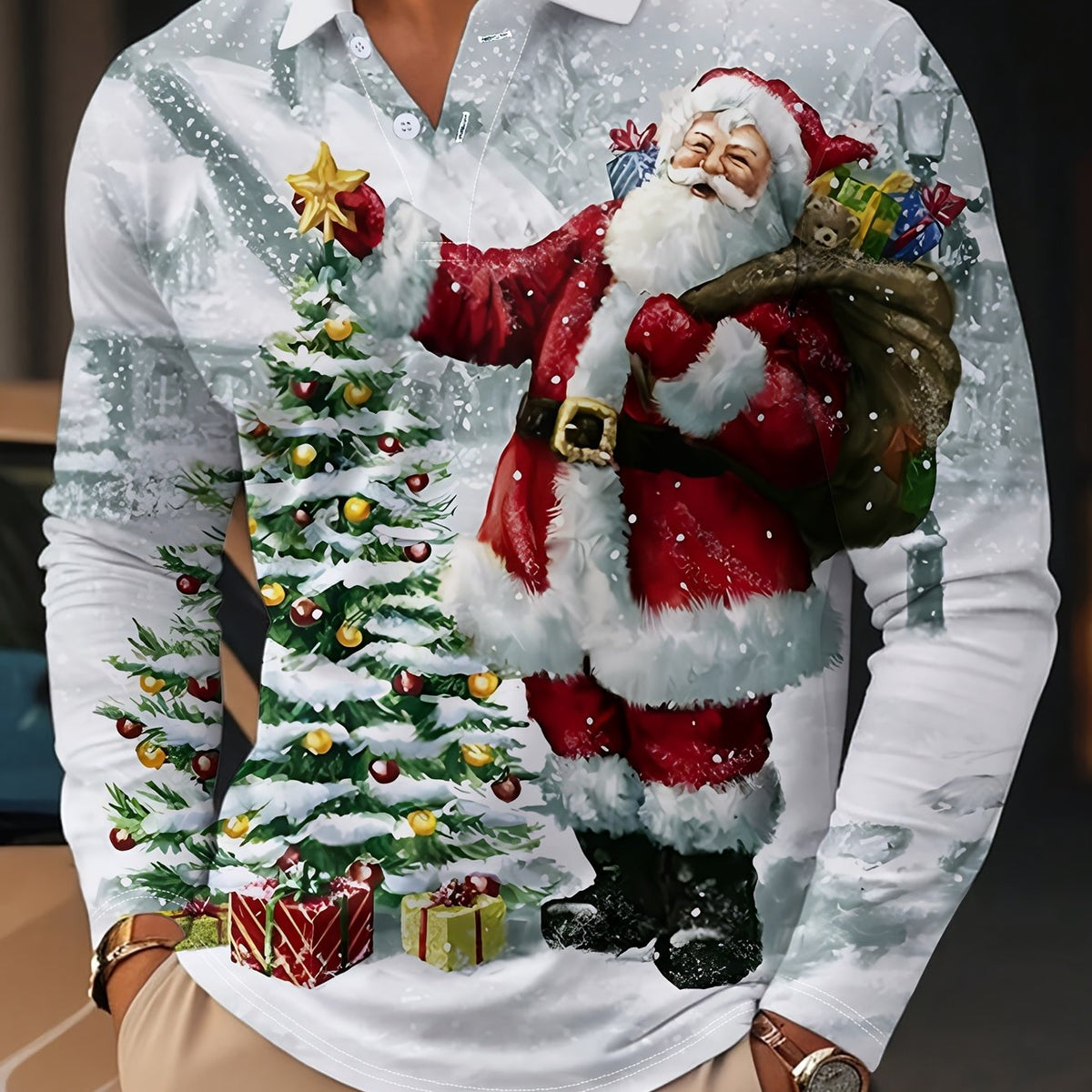 Brock | Men's Christmas Blouse Button-Neck Long Sleeve Polo