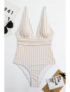 Gemma | Women's V-Neck Striped One-Piece Swimsuit