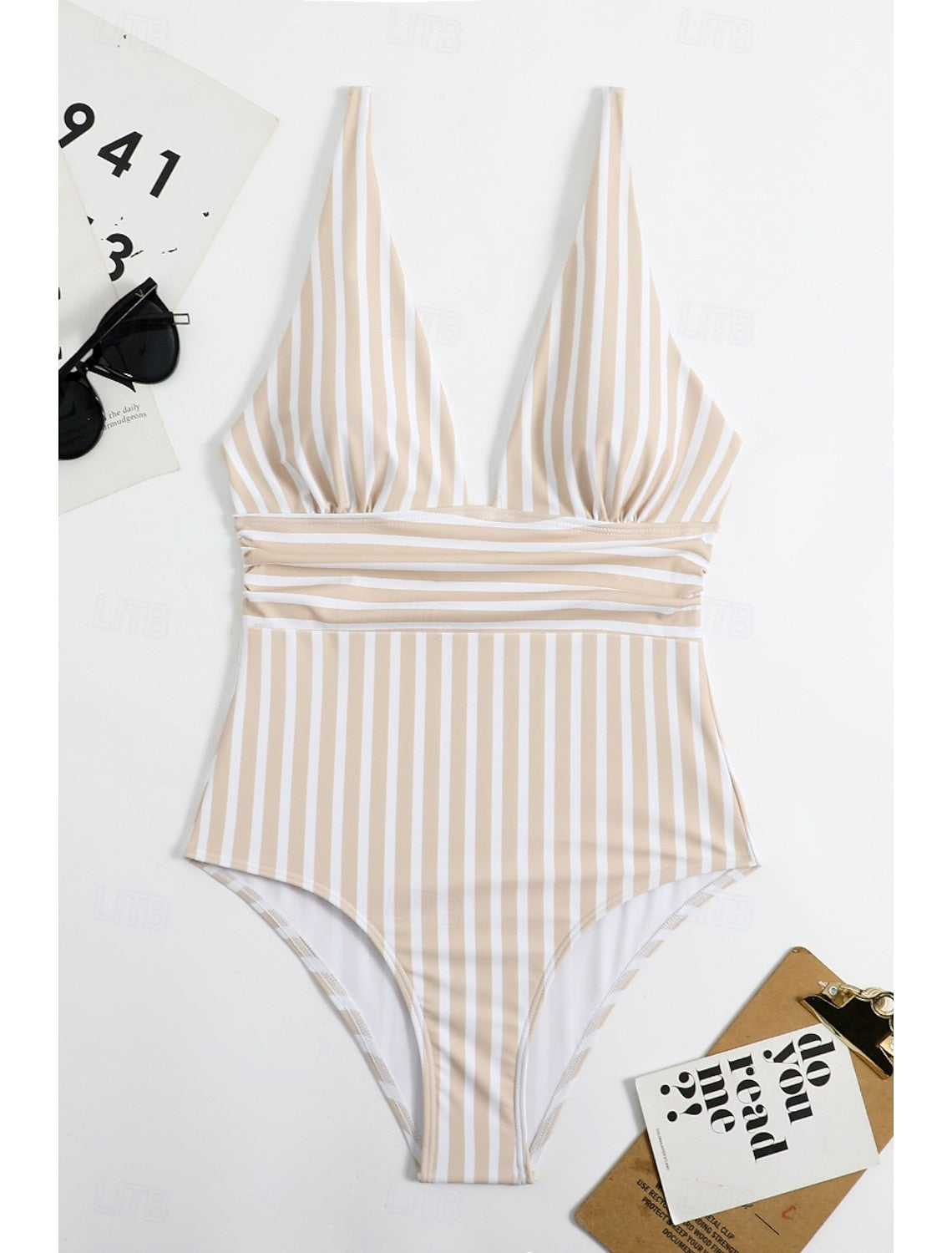 Gemma | Women's V-Neck Striped One-Piece Swimsuit