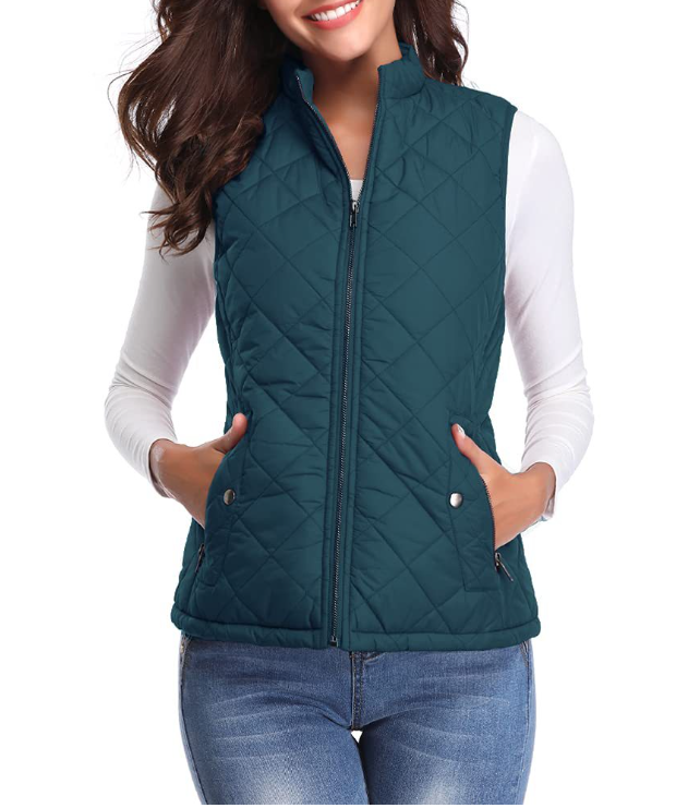 Sabina | Women's Quilted Zip-Front Vest with Stand Collar