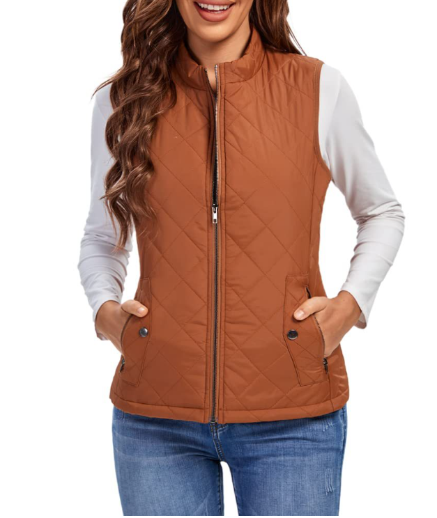 Sabina | Women's Quilted Zip-Front Vest with Stand Collar