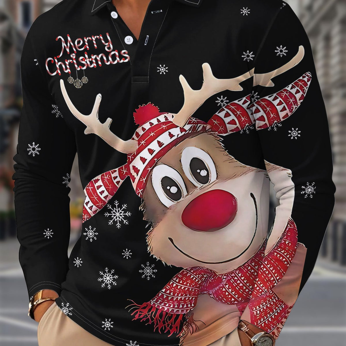 Griffin | Men's Christmas Blouse Geometric Print Button-Up Shirt